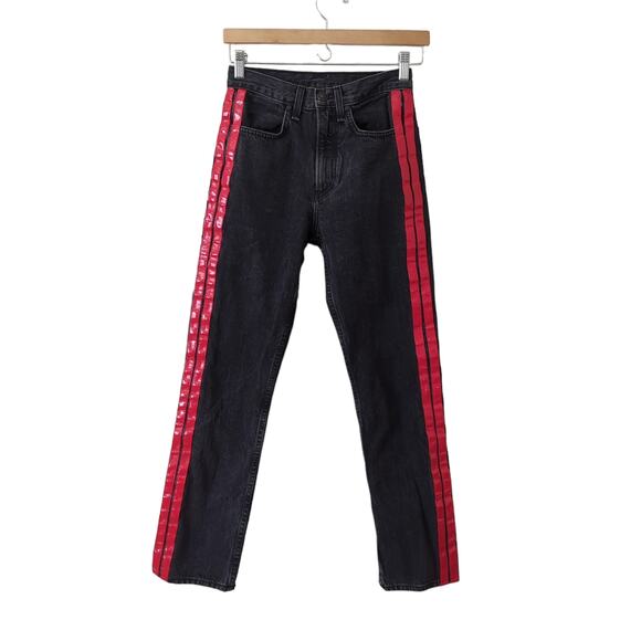 rag & bone Women's Jeans Size 23 Black Red Vinyl Side Striped High Waist Pants - Picture 4 of 12